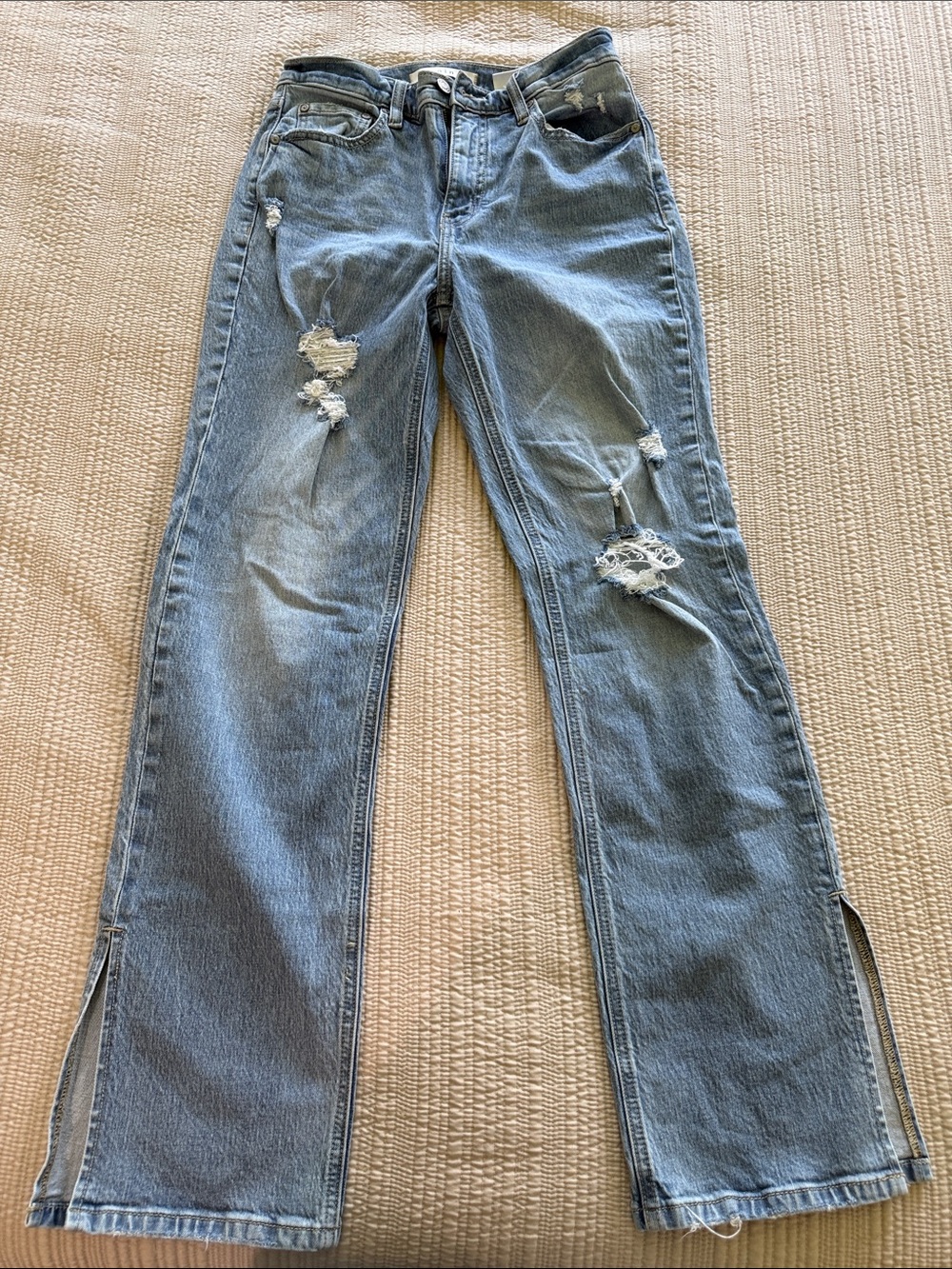 eunina Light Blue Distressed Flare Jeans